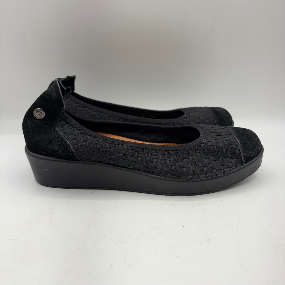 Bernie Mev Black Woven Wedge ‎ Suede Accent Slip On Shoes Womens Size 8